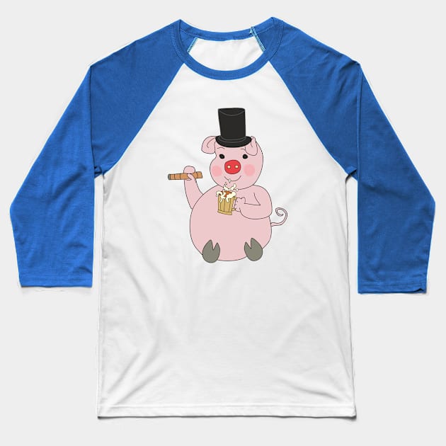 Pig with a cigar and a beer Baseball T-Shirt by Alekvik